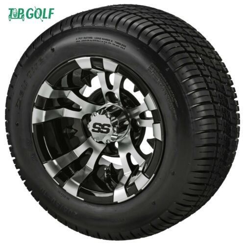 (4)Golf Cart 205/50-10 Tire on 10x7 Black/Machined Vampire Wheel Free Freight